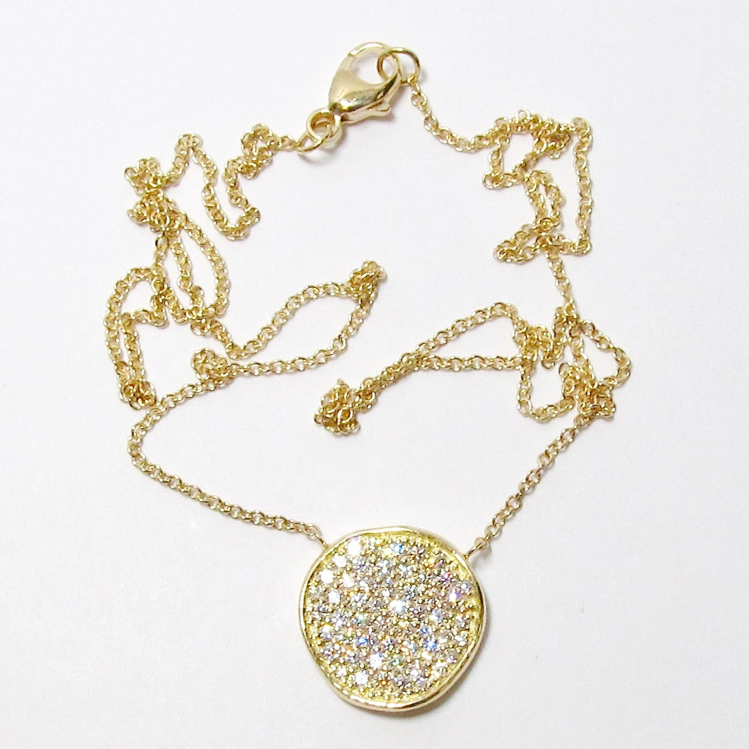 18k Yellow Gold Diamond Disk Large Borderless Pendant (White Gold and Yellow Gold)