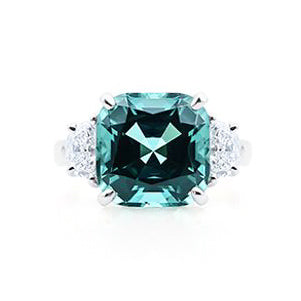 Indicolite, Half Moon Diamond Ring