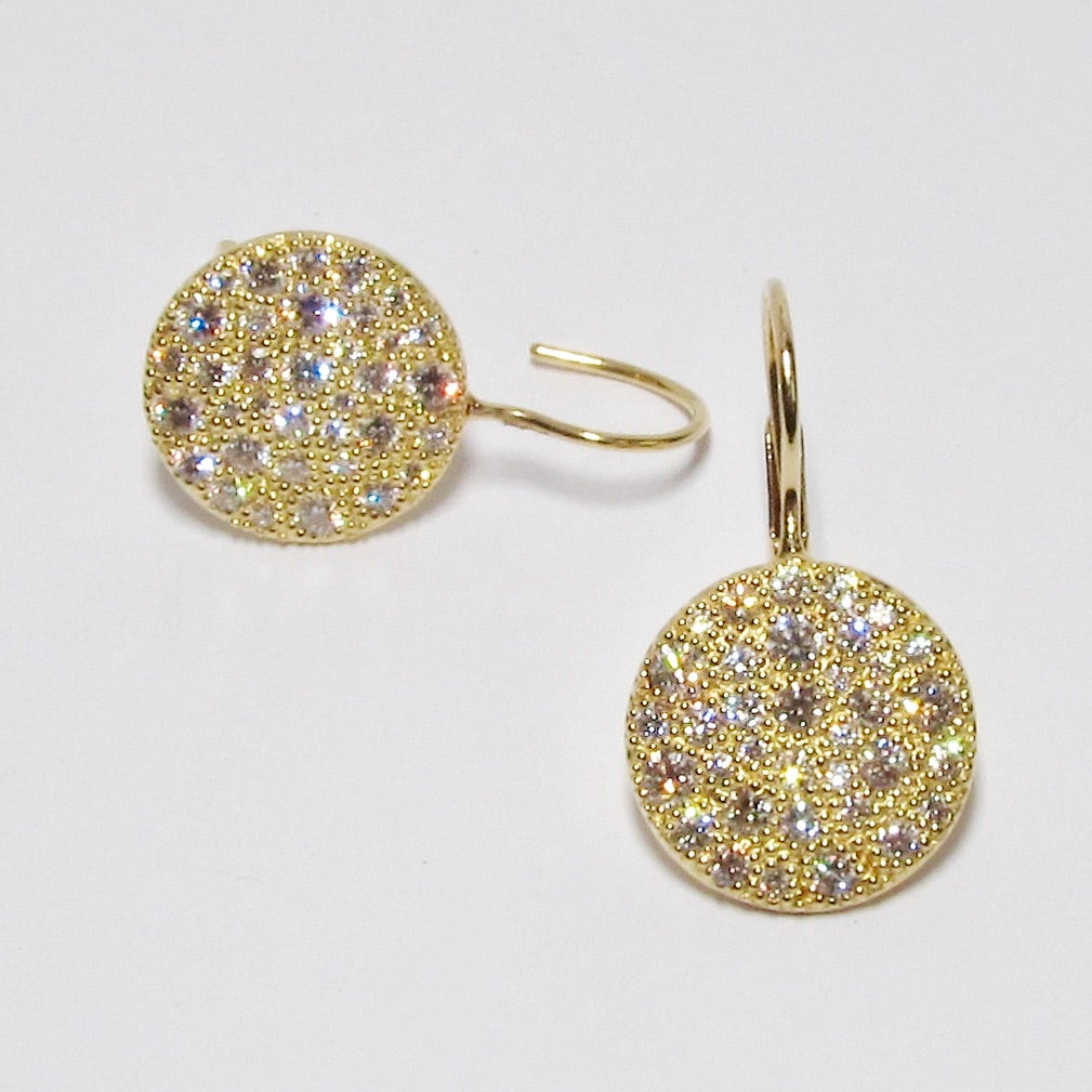 18k Yellow Gold Diamond Disk Earrings