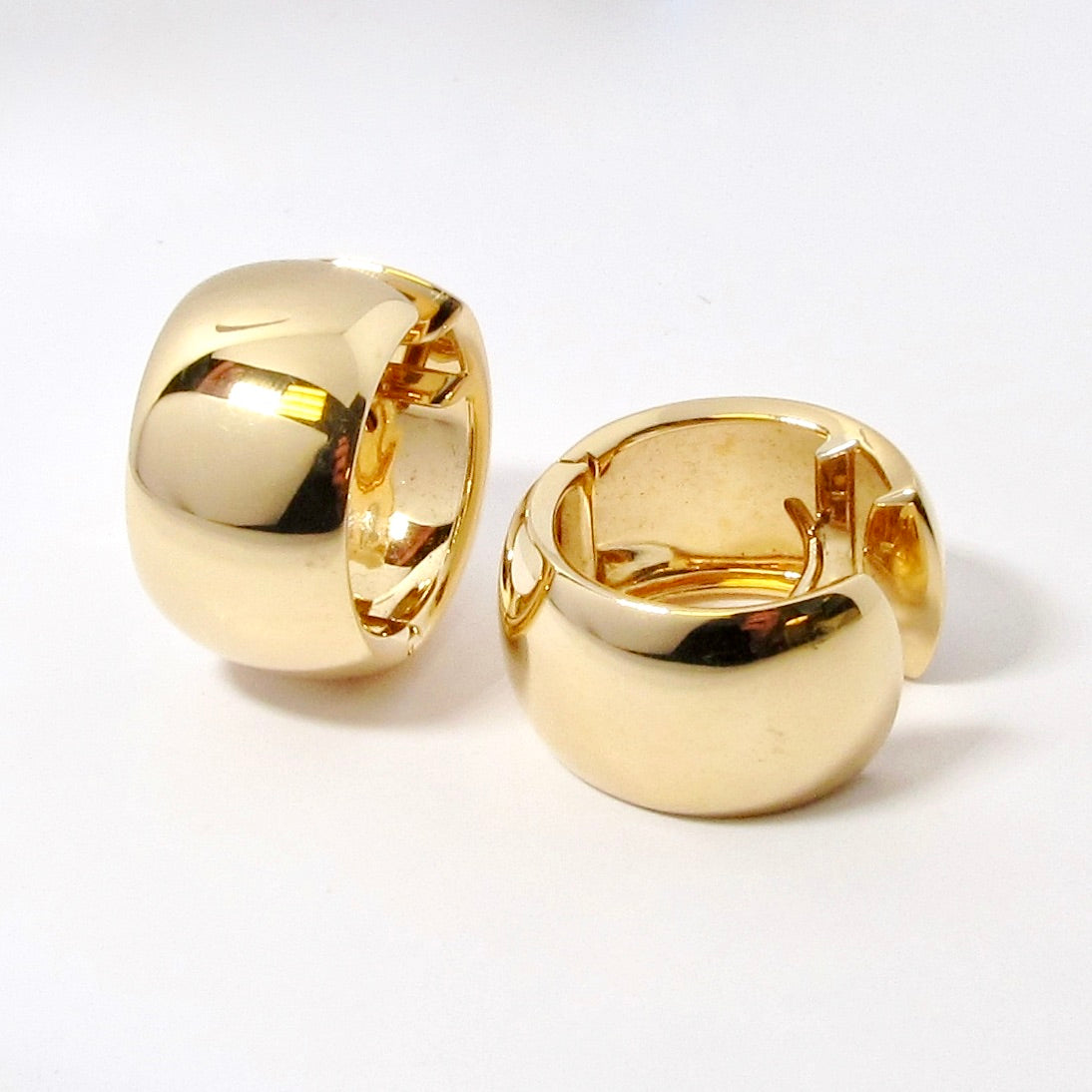 18k Yellow Gold Wide Large Huggie Hoop Earring