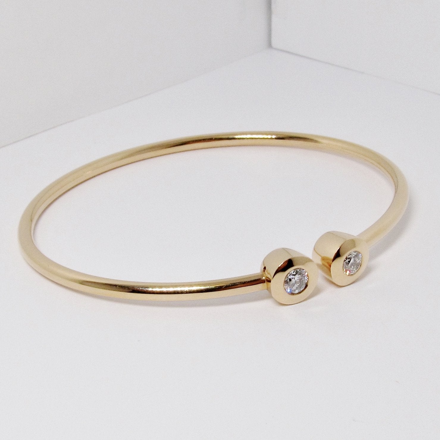 18k Rose Gold Bangle with 2 Round Diamonds