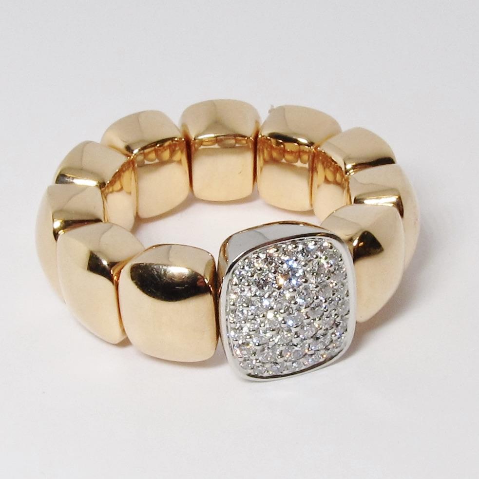 Gold & Diamond Stretch Ring, One Pave Diamond Station