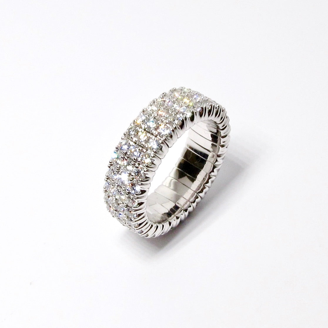 3 Row, White Gold Diamond Stretch Ring