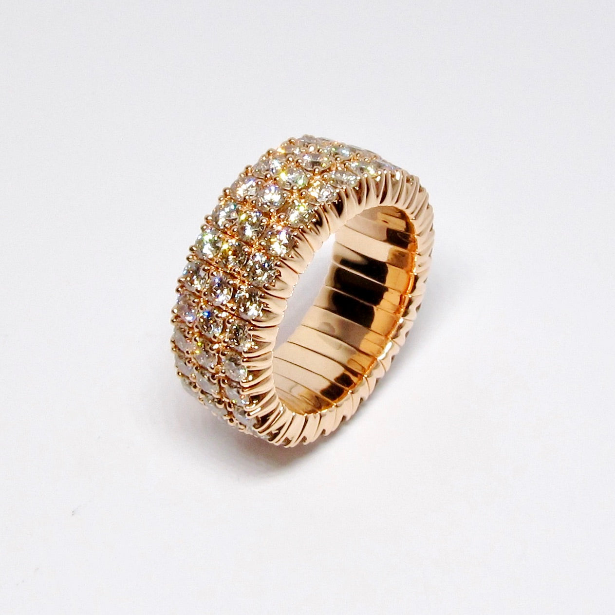 3 Row, Rose Gold Diamond Stretch Ring