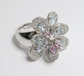 White Gold and Pink Flower Ring
