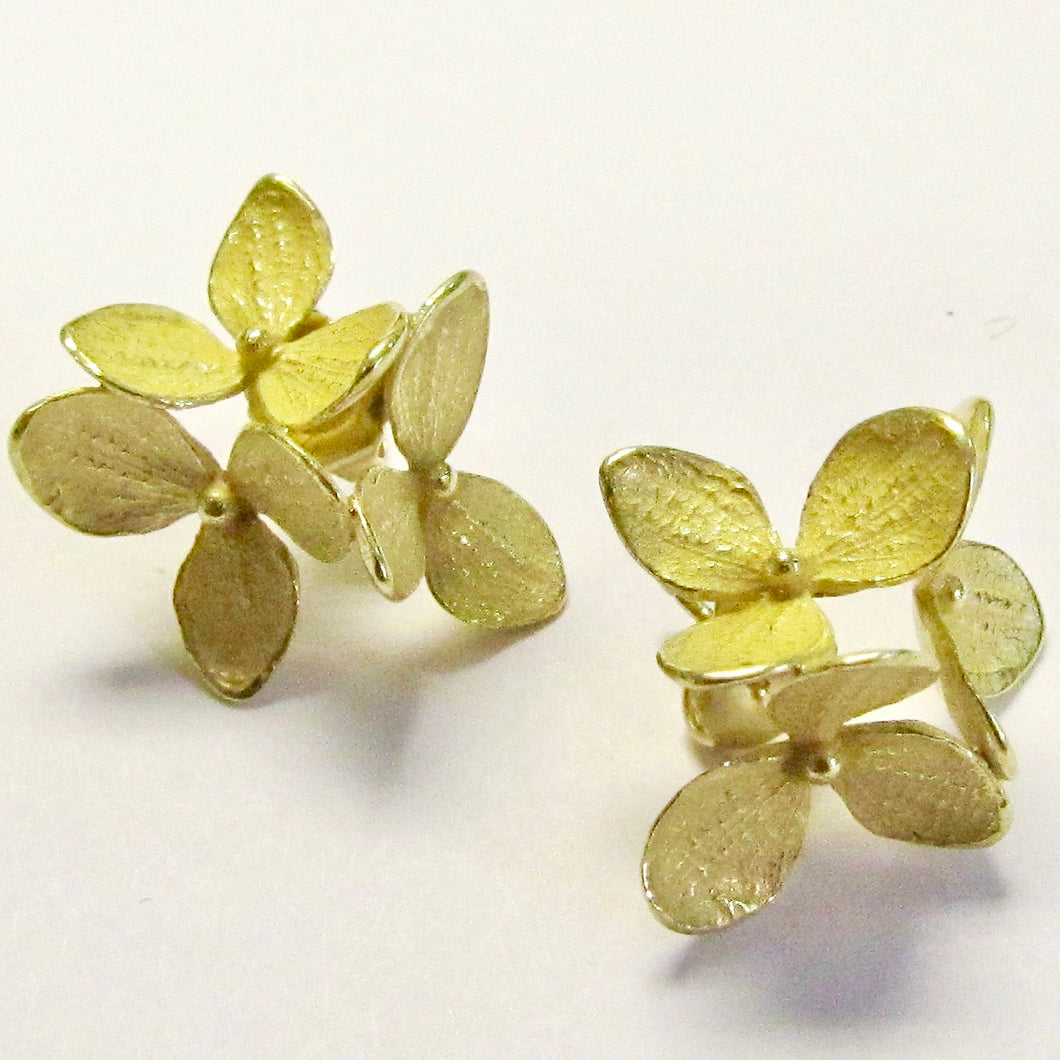 18k Yellow Gold Medium Three Part Hydrangea Earrings