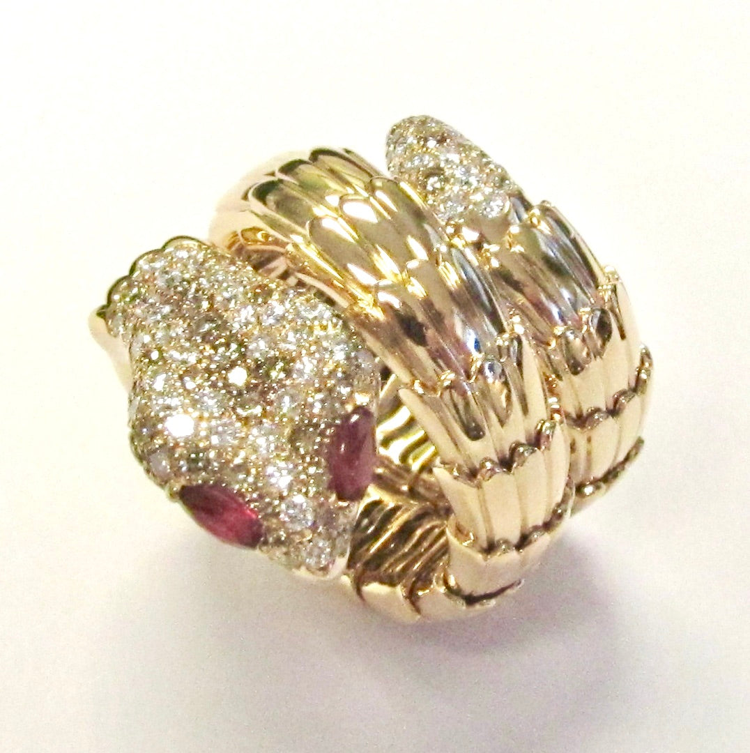 Diamond Snake Ring, 18k Rose Gold