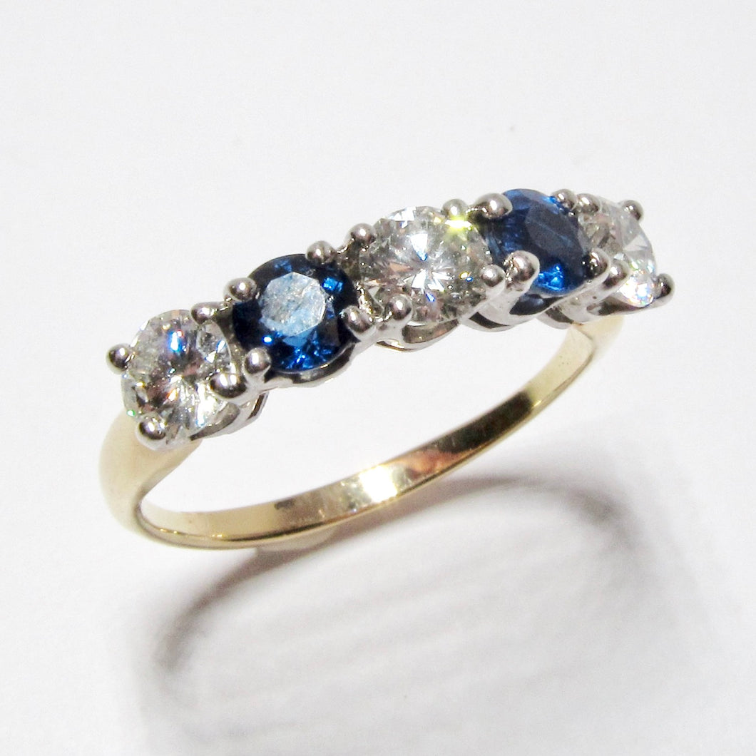 14k Yellow Gold Diamond & Blue Sapphire Ring