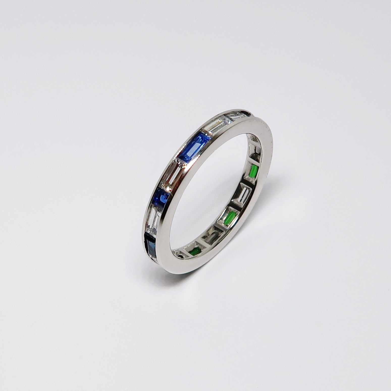 Channel Set Eternity Band, Diamonds & Blue Sapphires