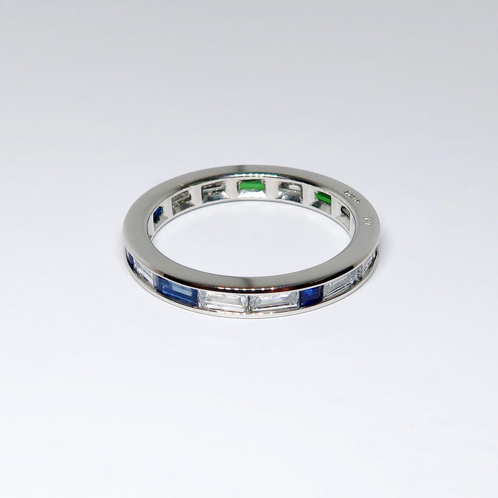 Channel Set Eternity Band, Diamonds & Blue Sapphires