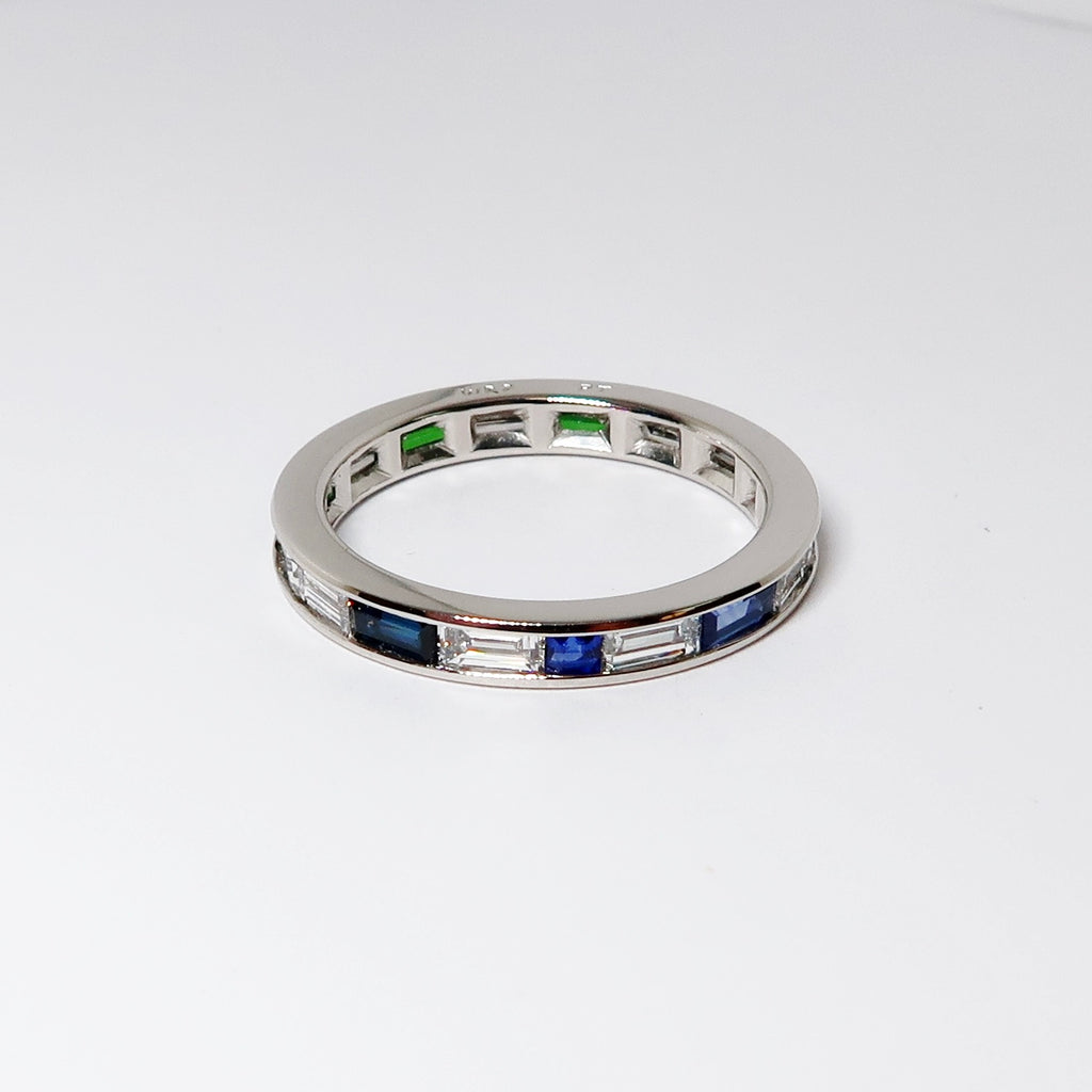 Channel Set Eternity Band, Diamonds & Blue Sapphires