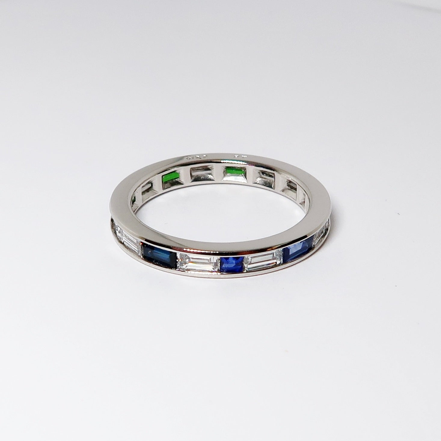 Channel Set Eternity Band, Diamonds & Blue Sapphires