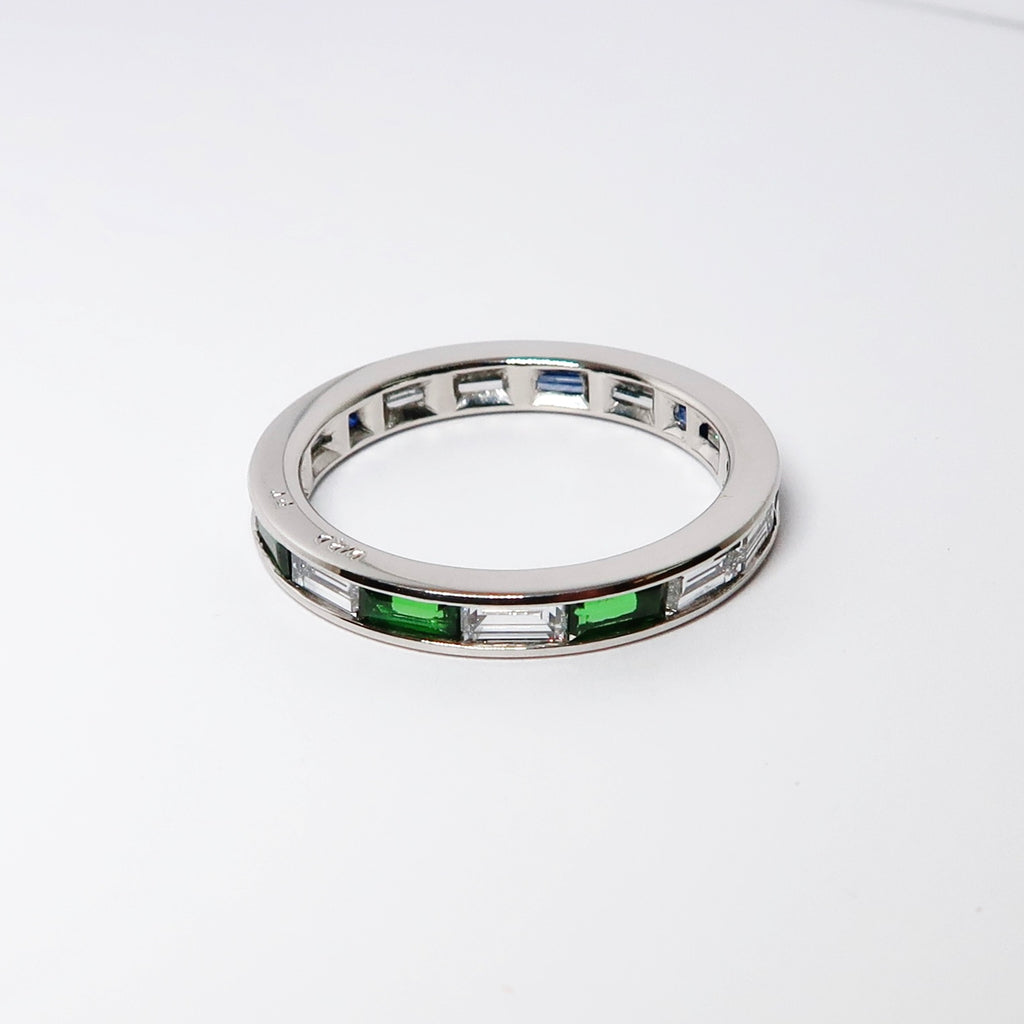 Channel Set Eternity Band, Diamonds & Blue Sapphires