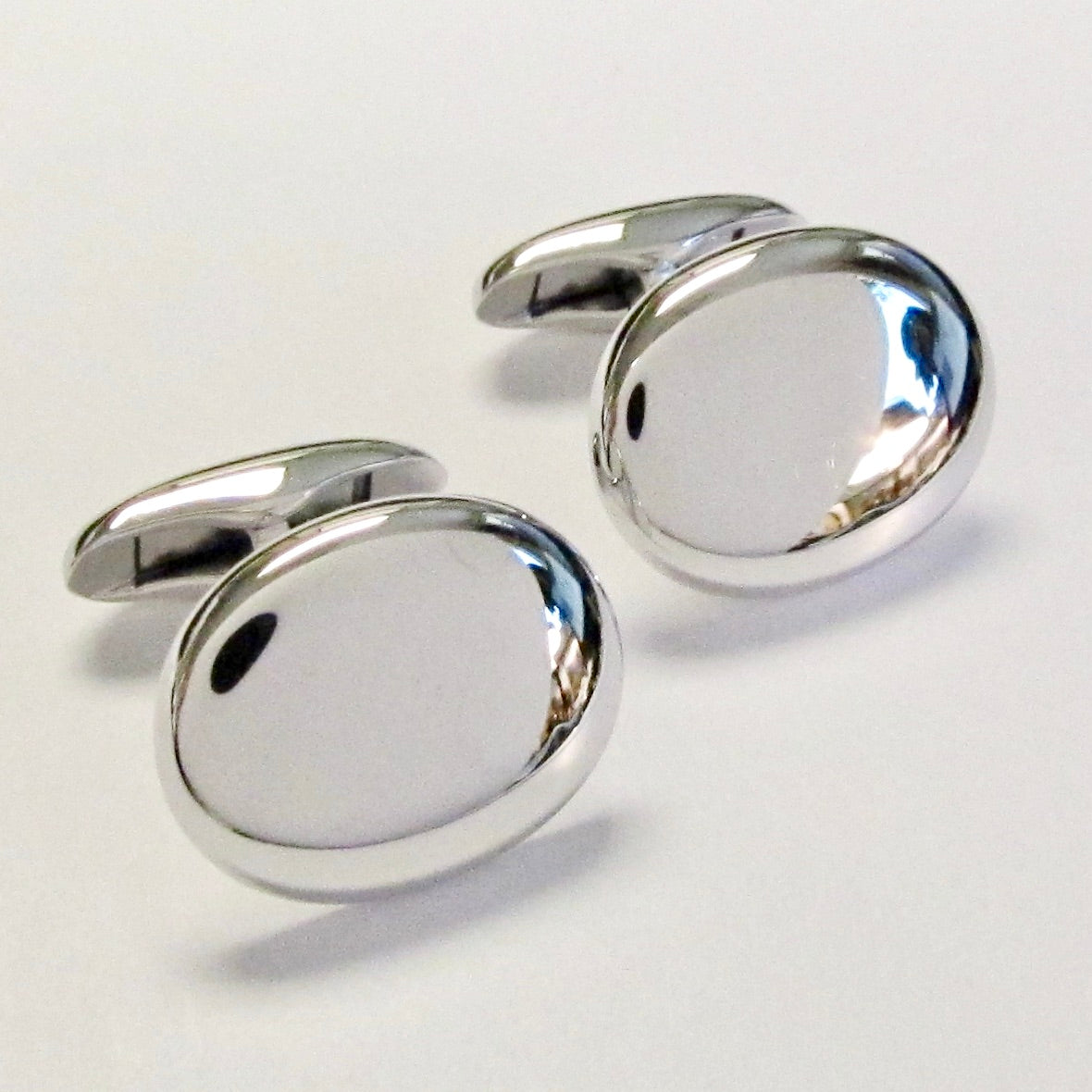Plain Heavy Oval Cufflinks, Sterling Silver