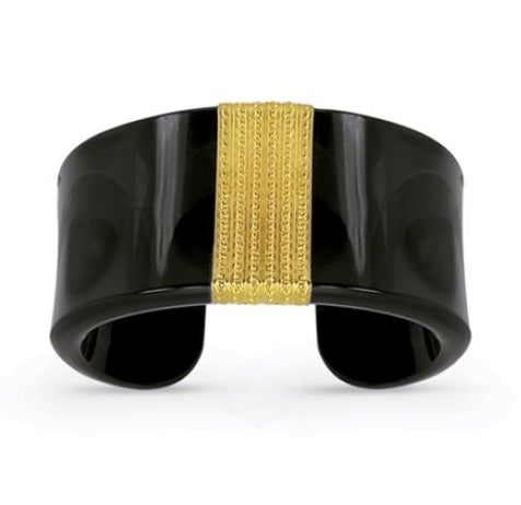 Black Enamel & Yellow Gold Cuff Bracelet