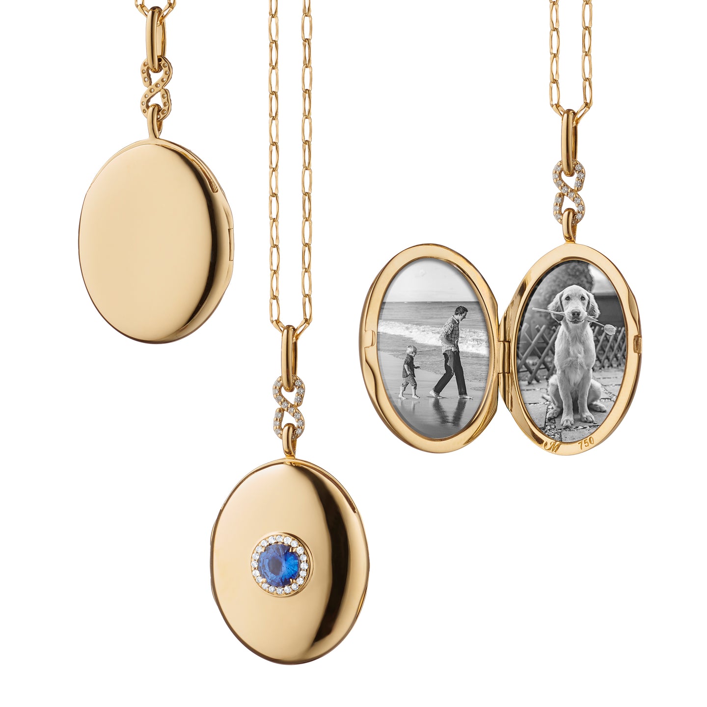 18k Yellow Gold Oval Locket with Center Blue Sapphire and Diamond Halo