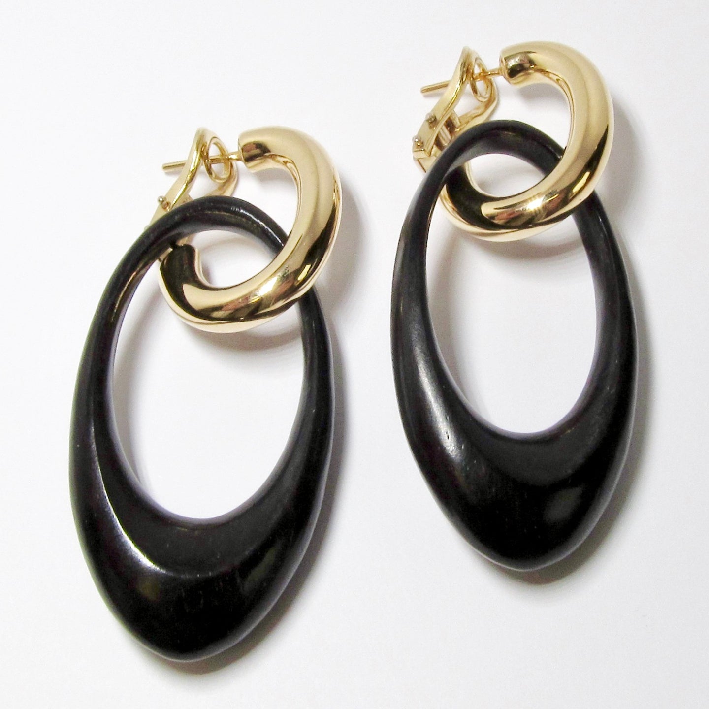 18k Yellow Gold & Dark Wood Earrings