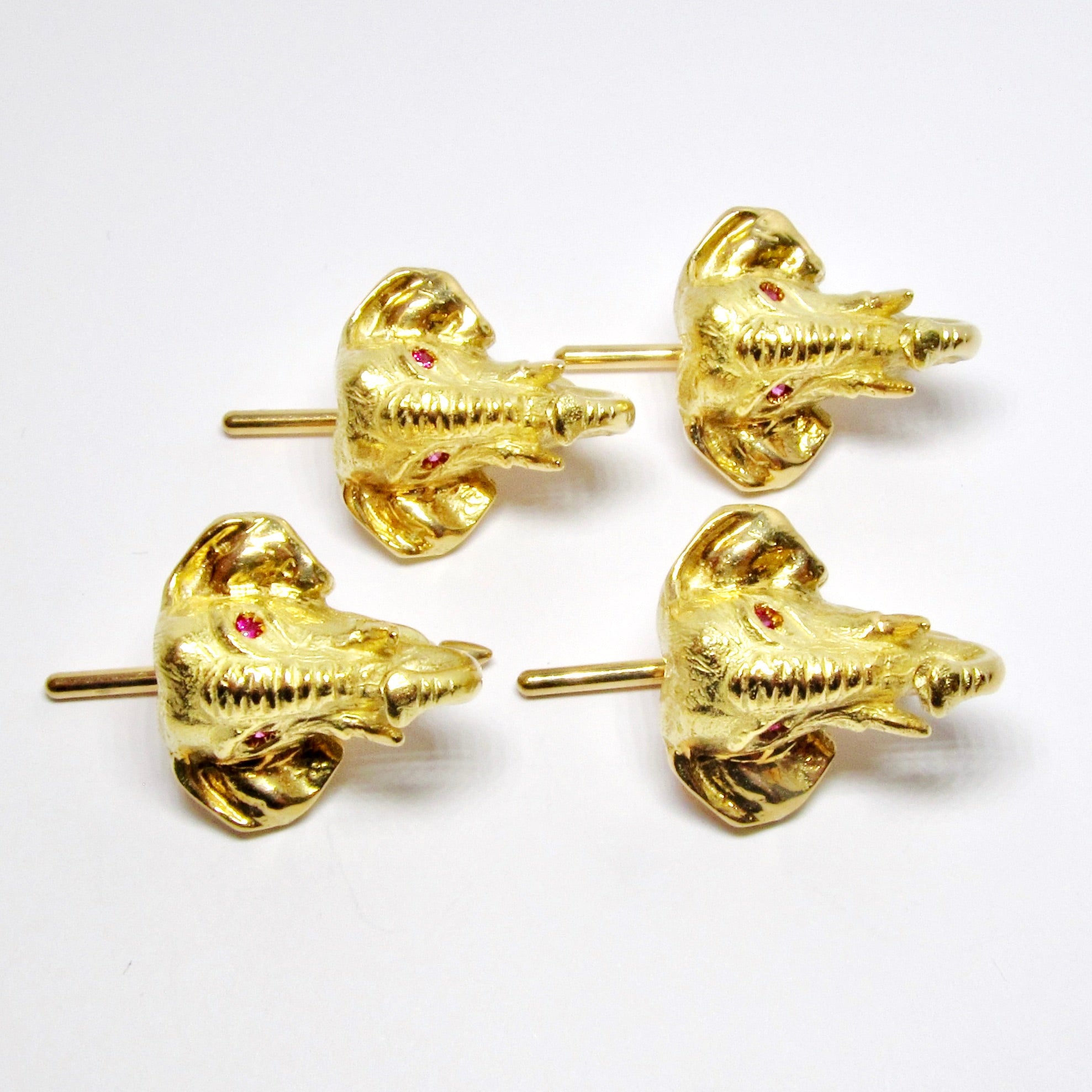 18k Yellow Gold Elephant Head Shirt Studs