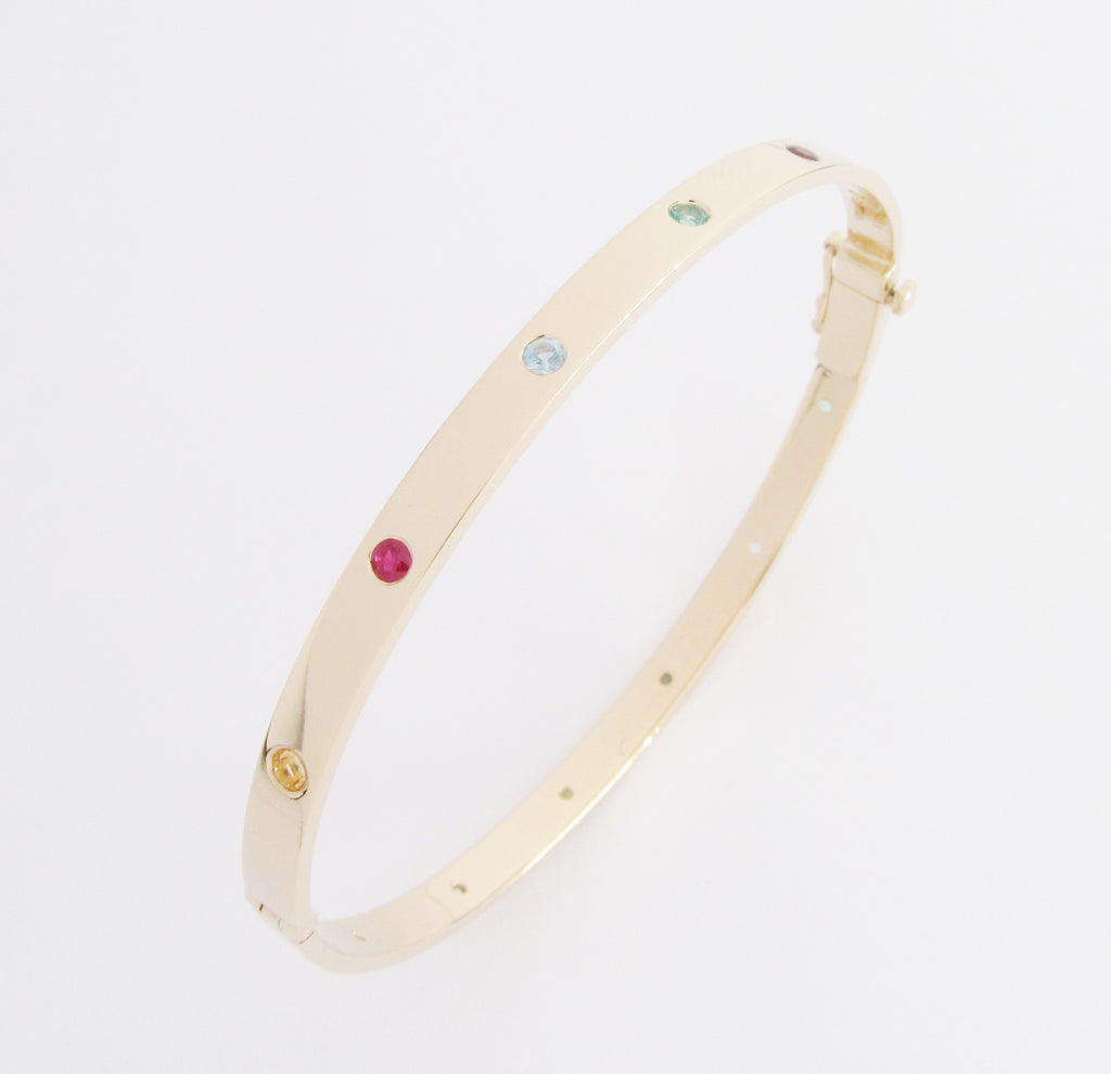14k Yellow Gold Bangle with 12 Round Semi-Precious Stones