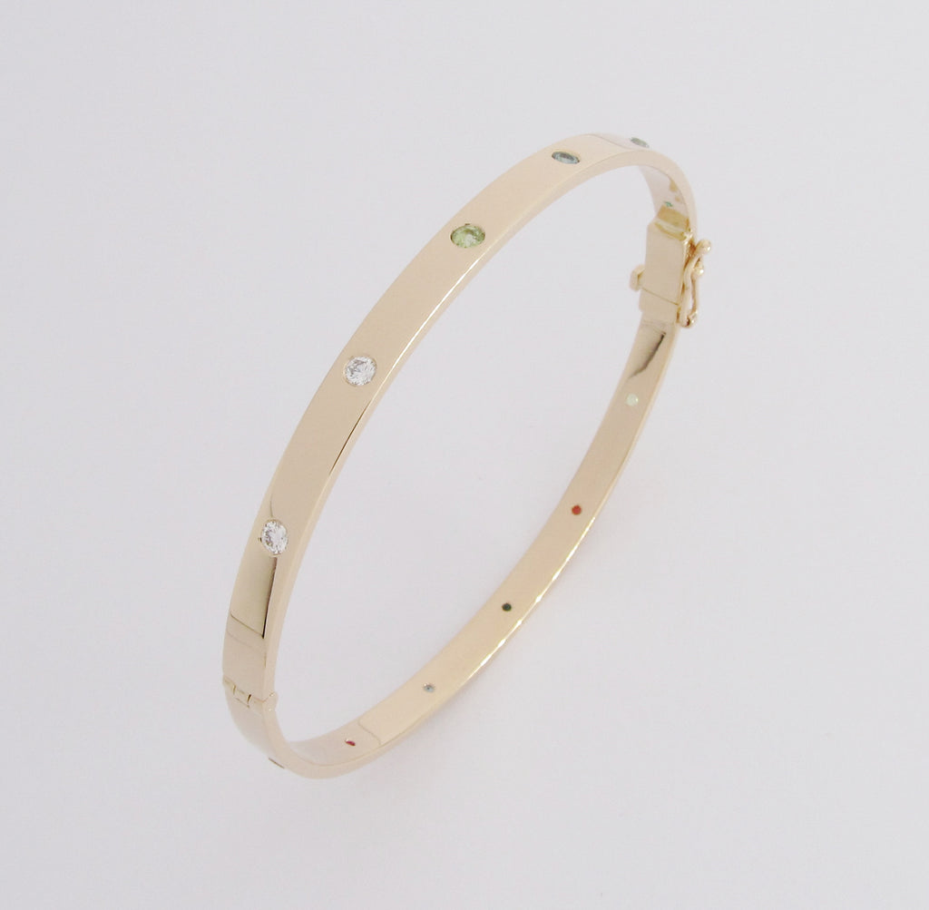14k Yellow Gold Bangle with 12 Round Semi-Precious Stones