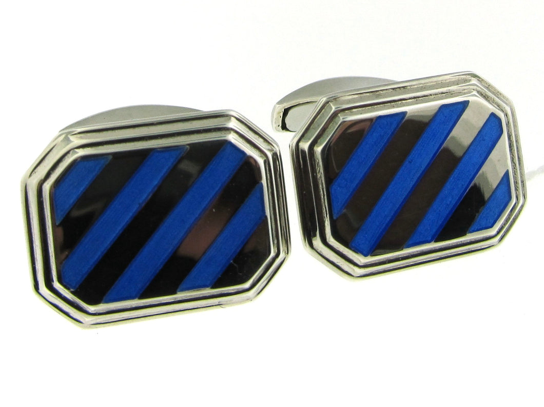 Sterling Silver & Enamel Navy Blue & Black Cufflinks