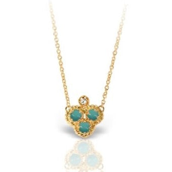 Gold Necklace with Diamonds & Turquoise