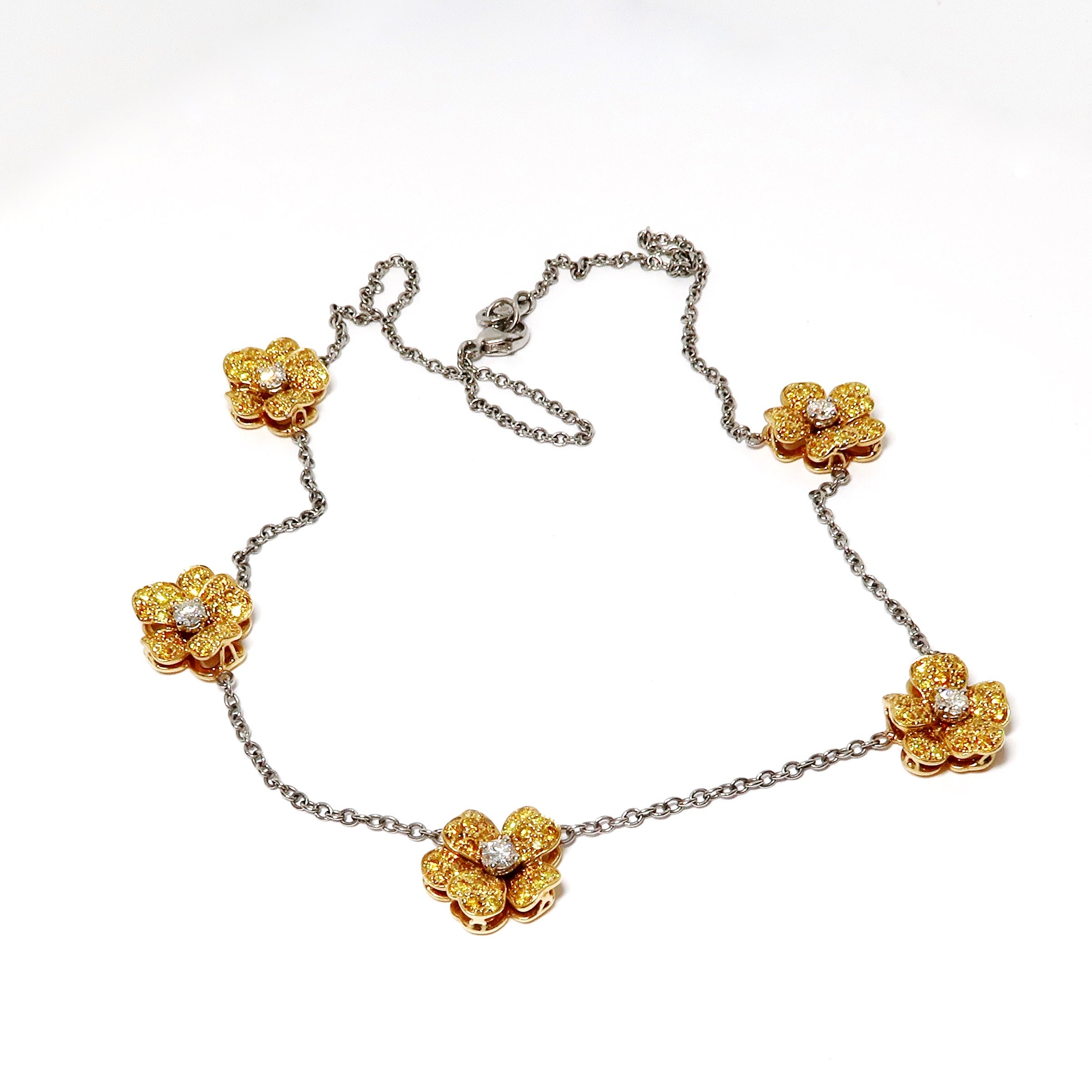 Yellow Gold & Platinum Diamond Flower Necklace