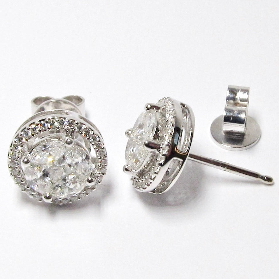 18kt White Gold Round and Marquise Multi-stone Diamond Earrings