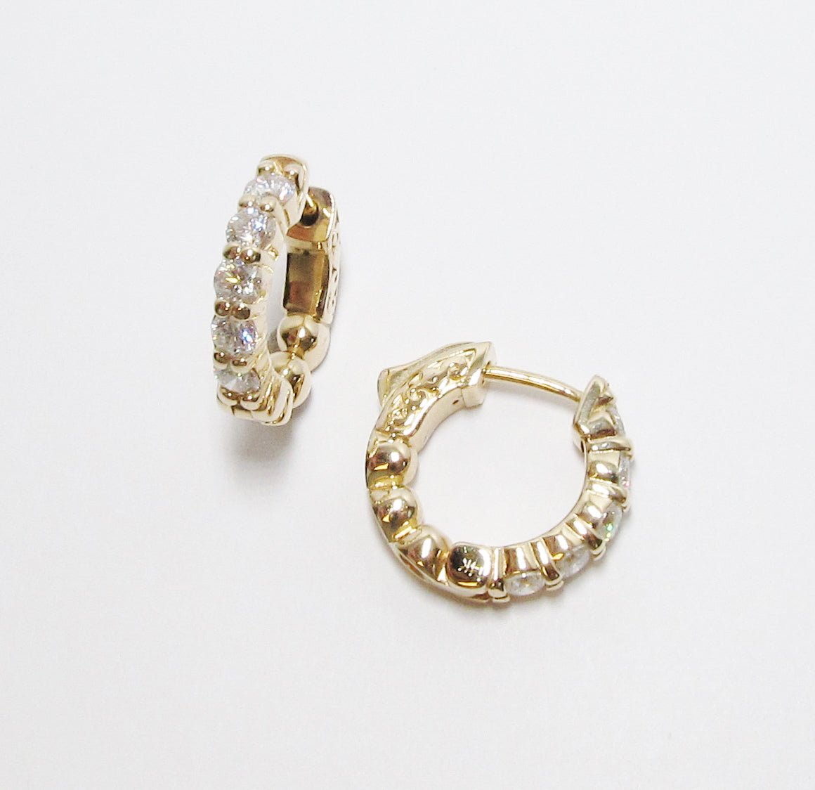 14k Yellow Gold Diamond Huggie Earrings (Available in White Gold and Yellow Gold and 1ctw and 2ctw Diamond)