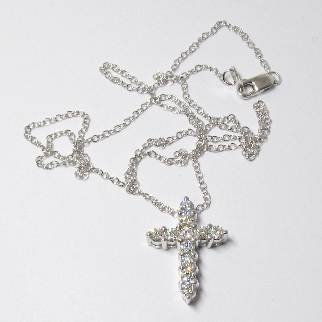 14k White Gold Diamond Cross Necklace