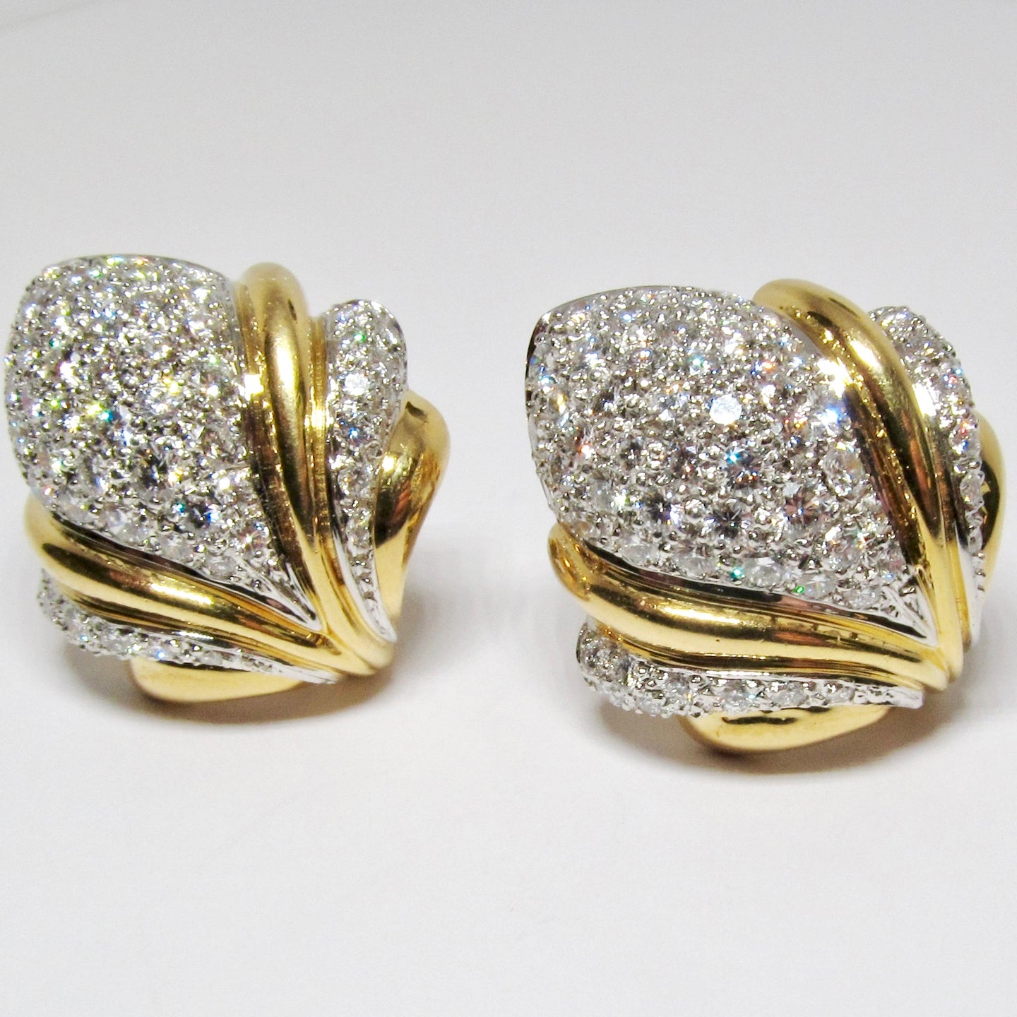18k Yellow Gold + Platinum Diamond Earrings