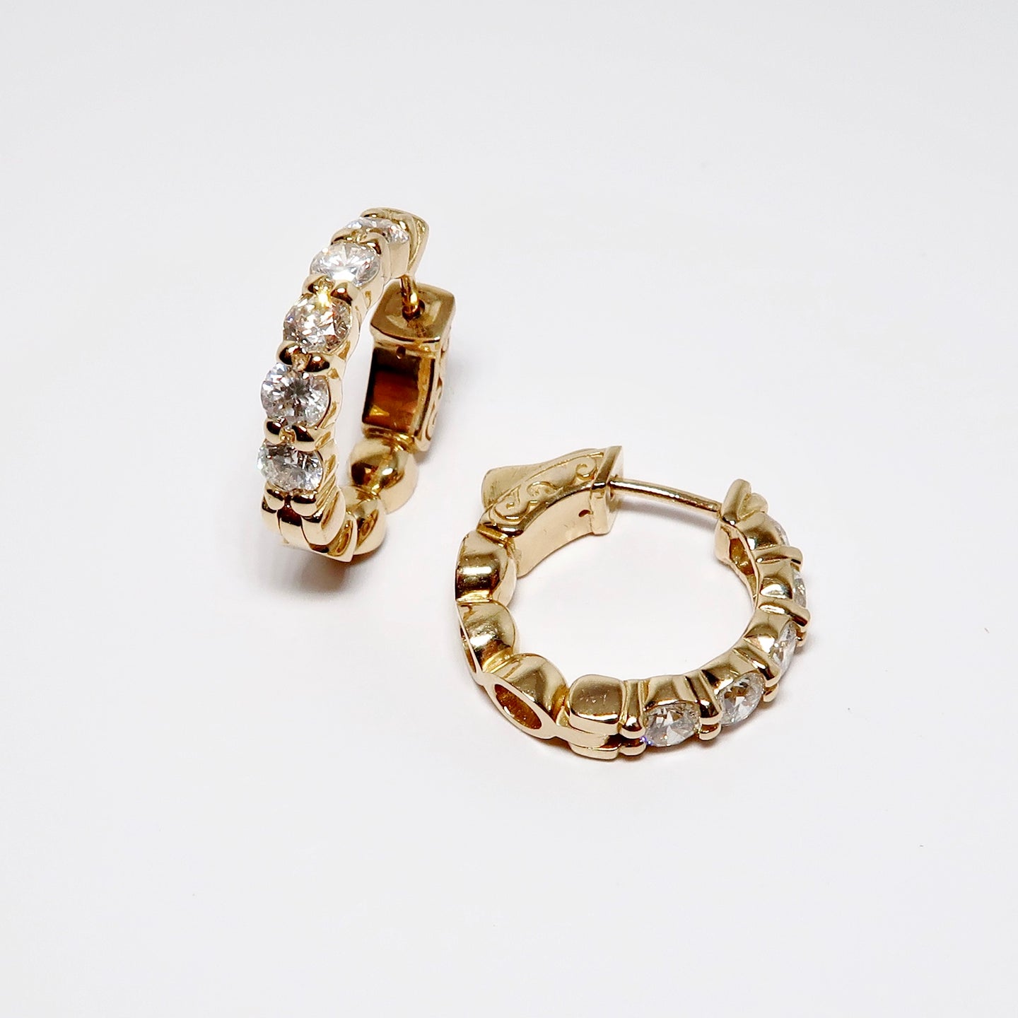 14k Yellow Gold Diamond Huggie Earrings (Available in White Gold and Yellow Gold and 1ctw and 2ctw Diamond)