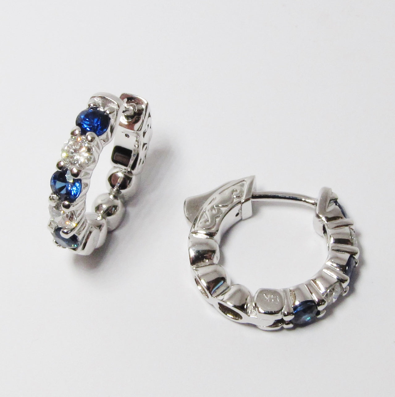 Blue Sapphire & Diamond Hoop Earrings