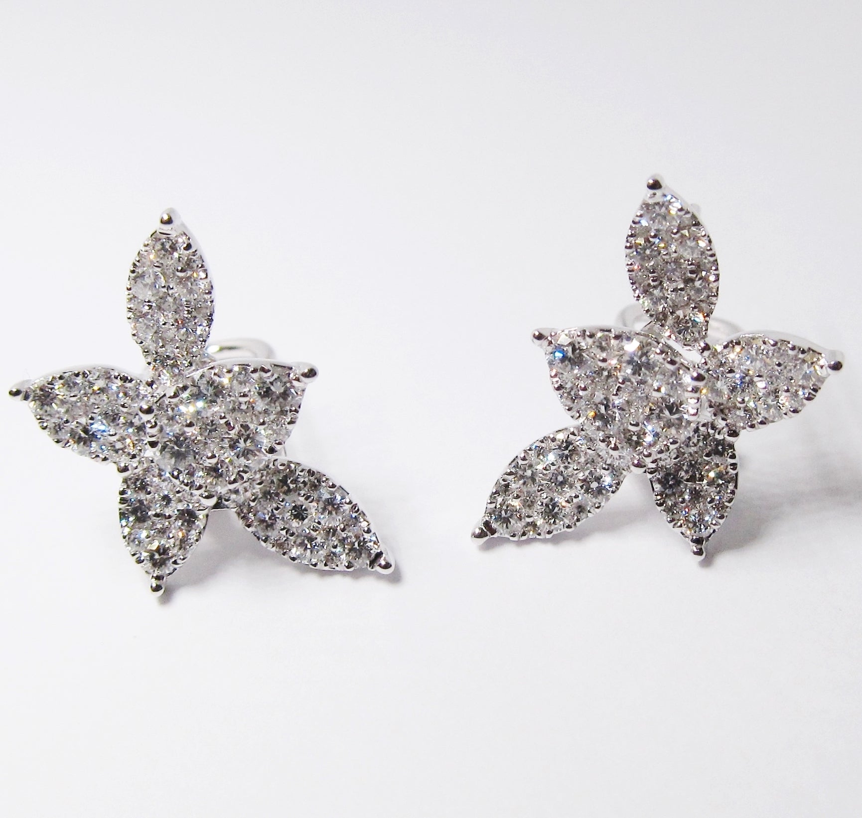 Diamond Flower Earrings, 18k White Gold