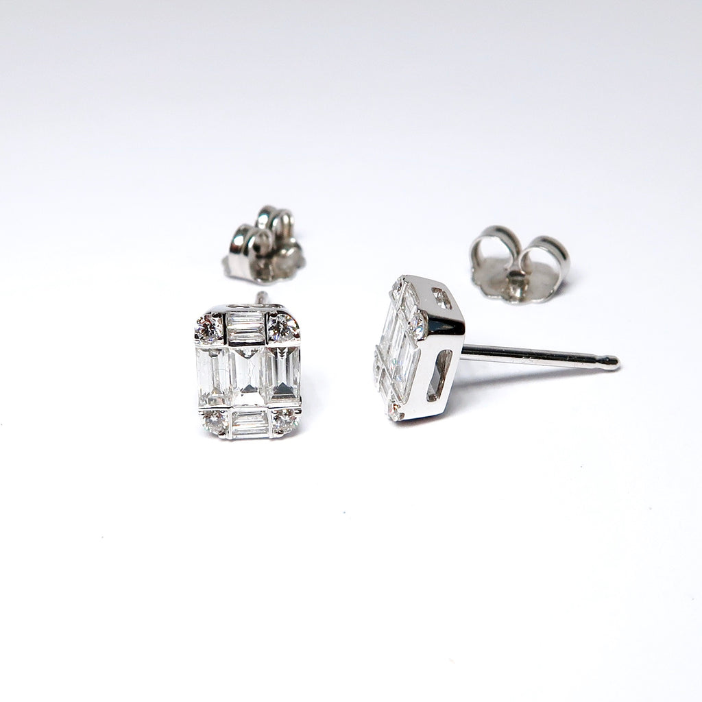Rectangular Diamond Stud Earrings
