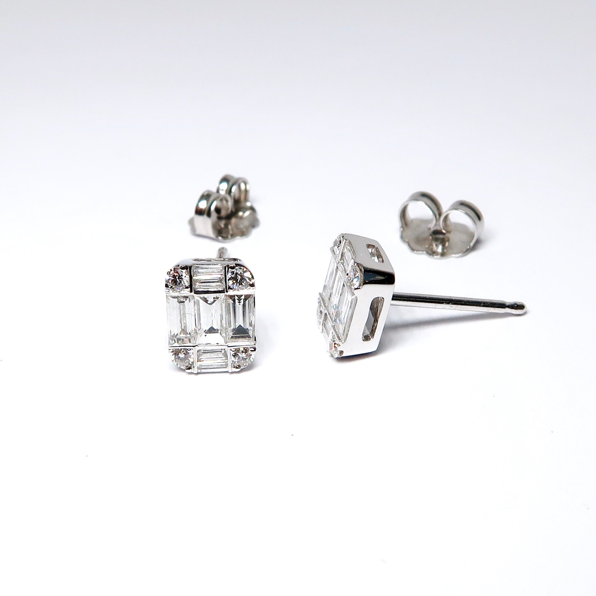 Rectangular Diamond Stud Earrings
