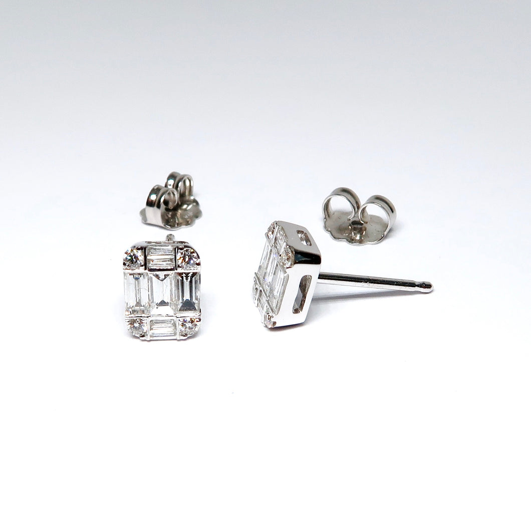 Rectangular Diamond Stud Earrings