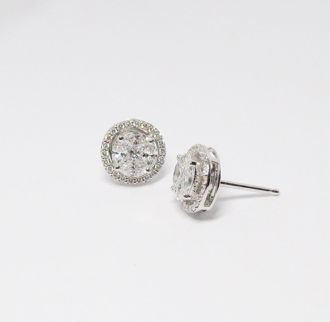 18kt White Gold Round and Marquise Multi-stone Diamond Earrings