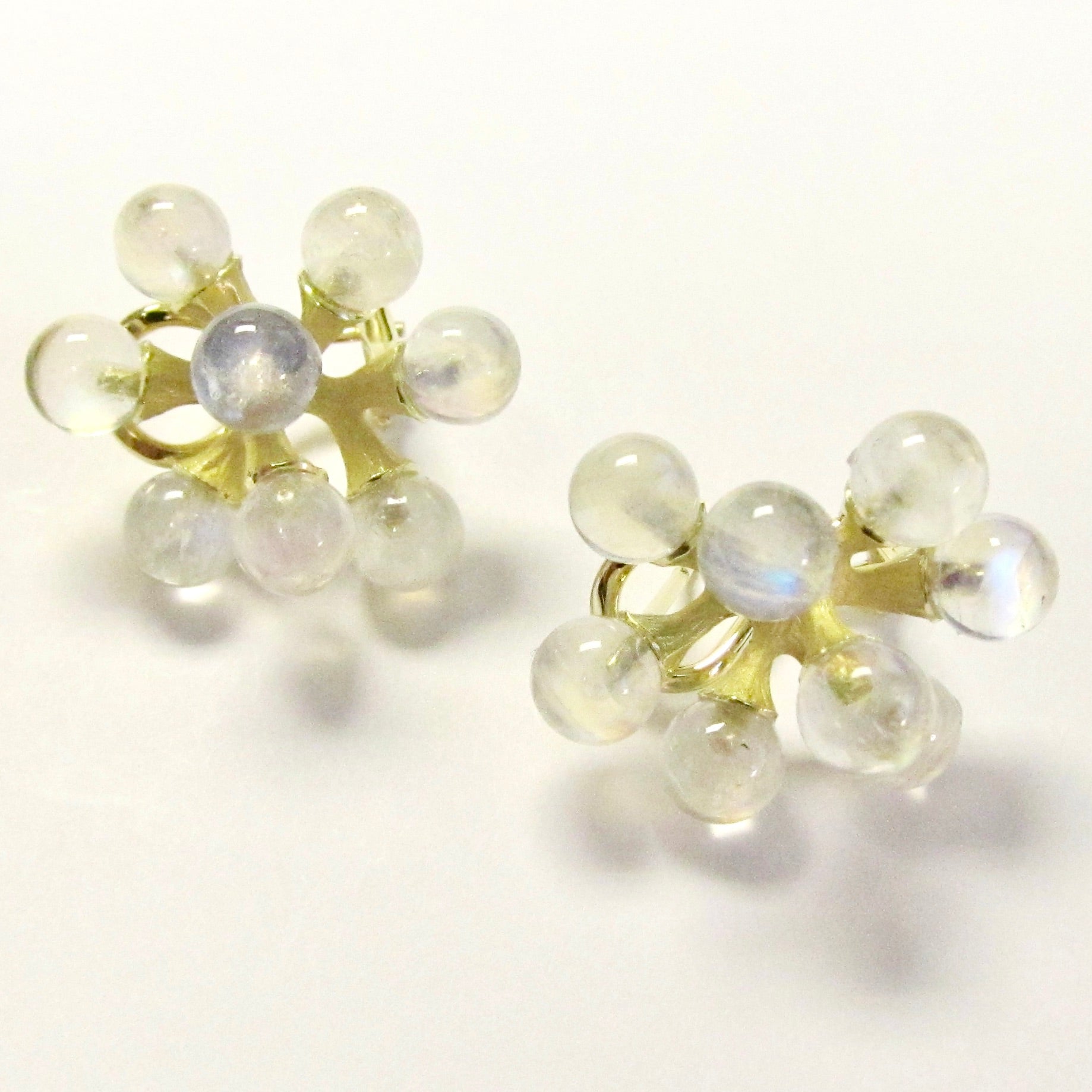 Small Jacks Earrings, Rainbow Moonstone