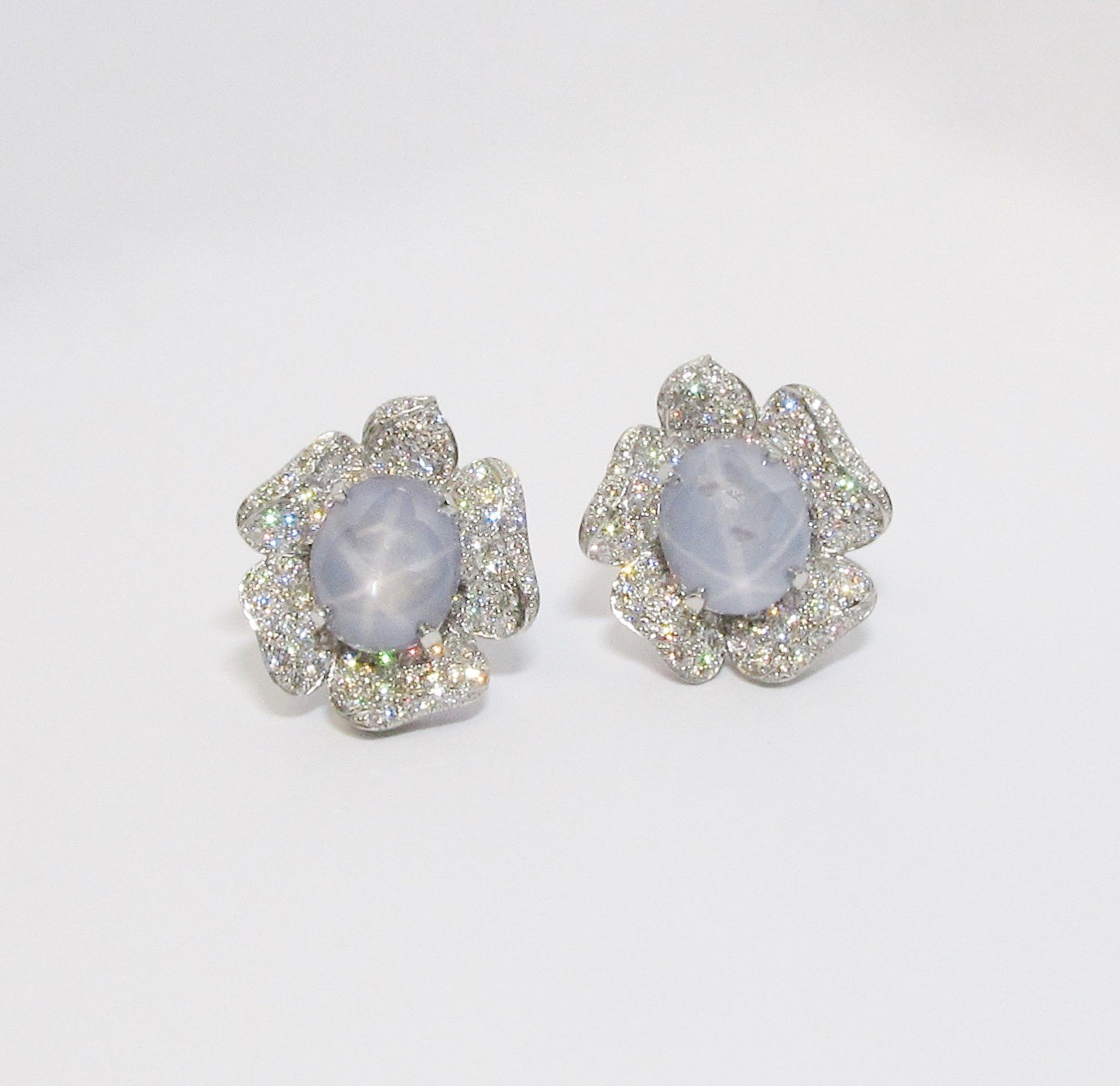 Star Sapphire & Diamond Earrings