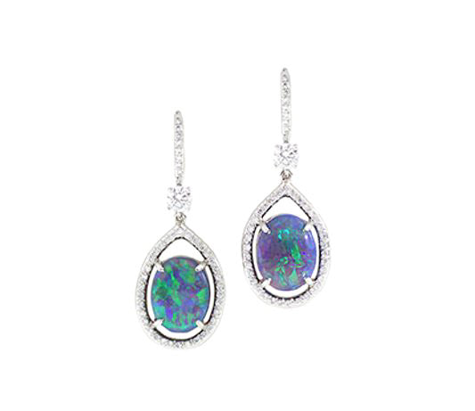 Platinum Australia Black Opal Diamond Earrings