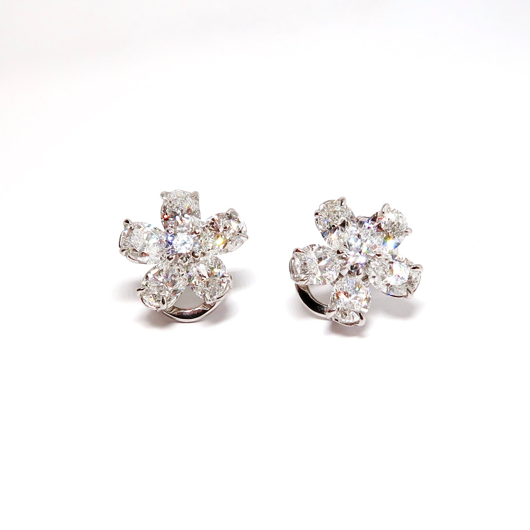 Platinum Oval and Round Diamond Earrings