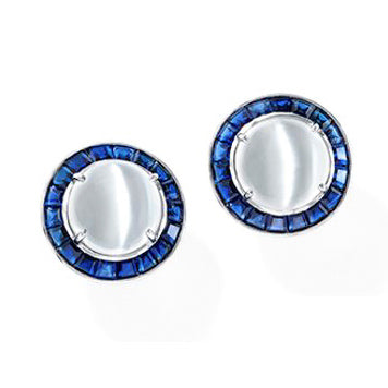 Platinum Catseye Moonstone Sapphire Earrings