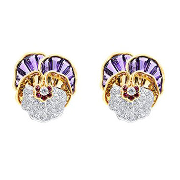 Gold & Platinum, Amethyst, Citrine, Ruby, & Diamond Earrings