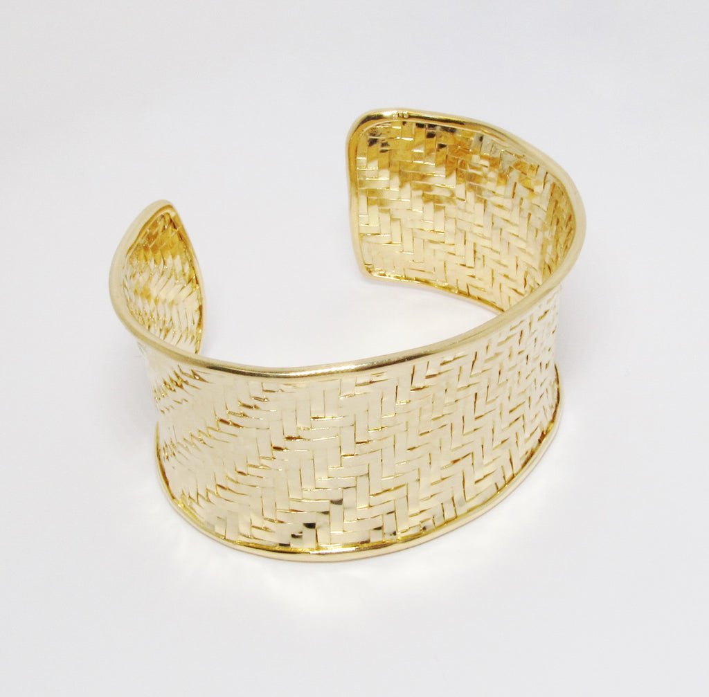 18k Yellow Gold Woven Cuff, Concave Shape