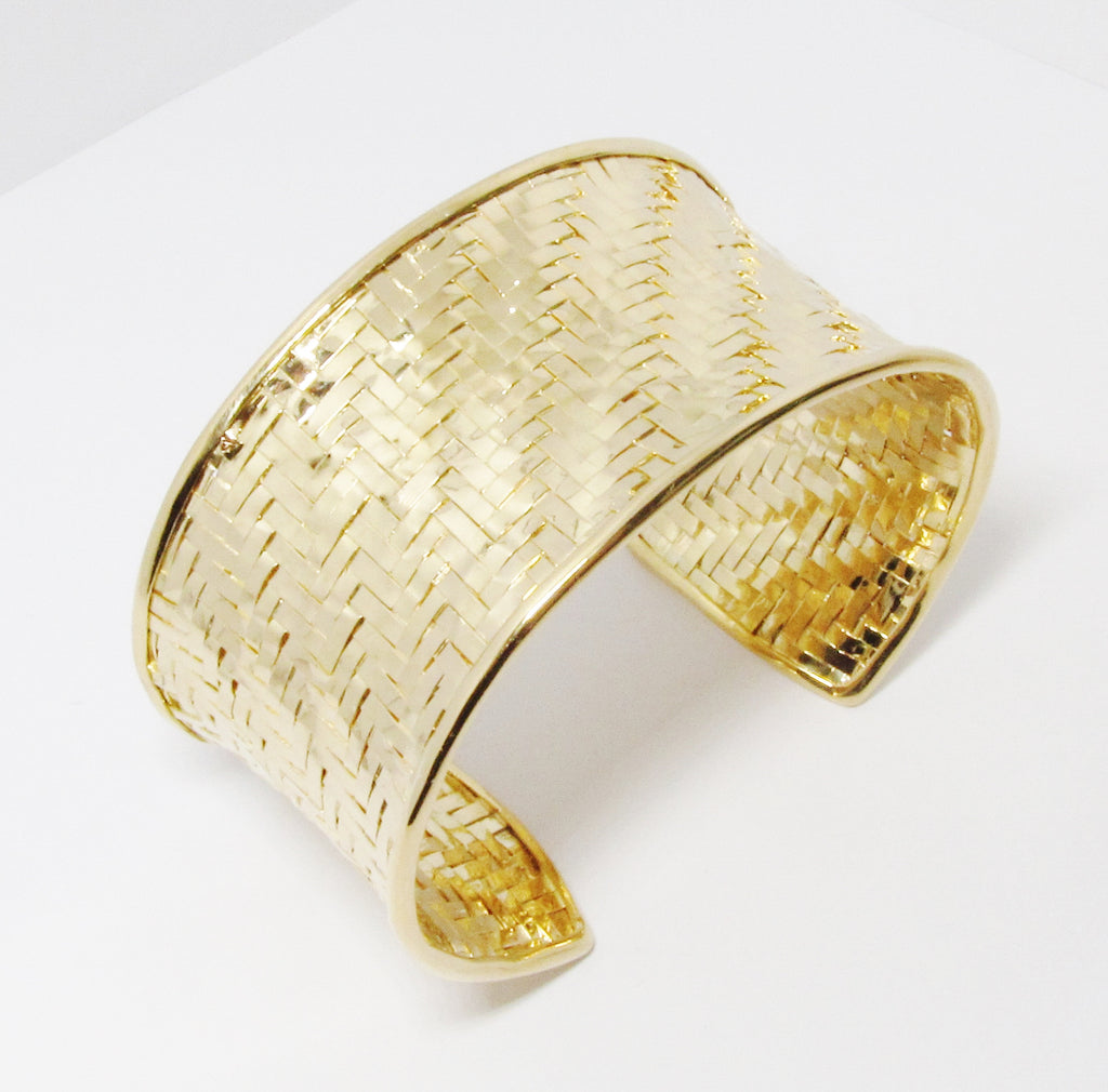 18k Yellow Gold Woven Cuff, Concave Shape