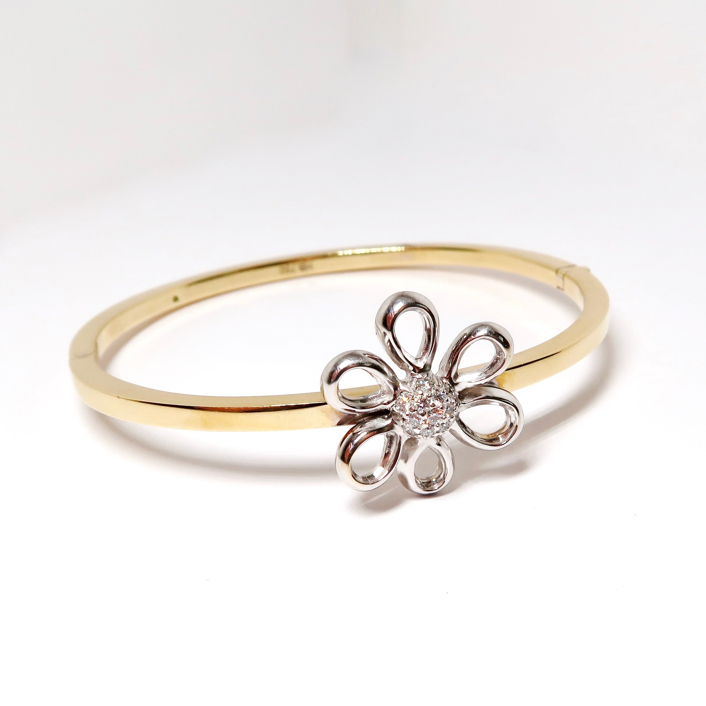 Yellow + White Gold Diamond Flower Bangle