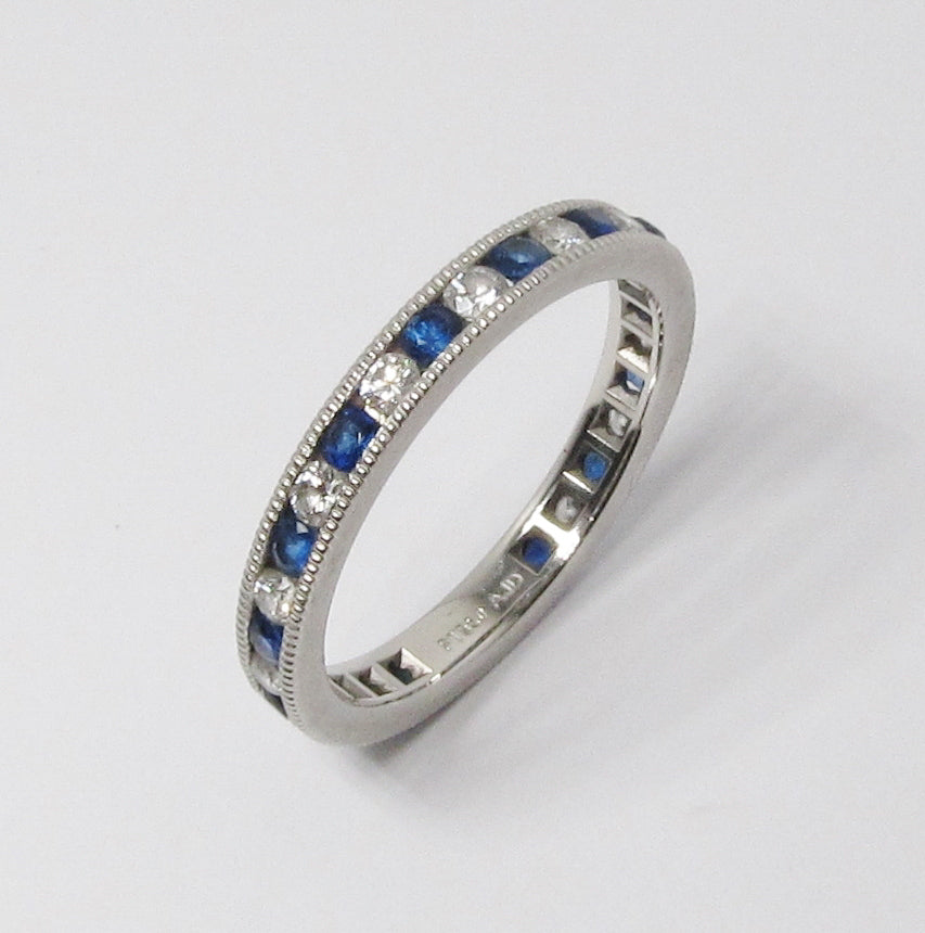 Round Diamond & Round Blue Sapphire Eternity Band