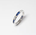 Platinum Alternating Diamond & Blue Sapphire Channel Set Eternity Band