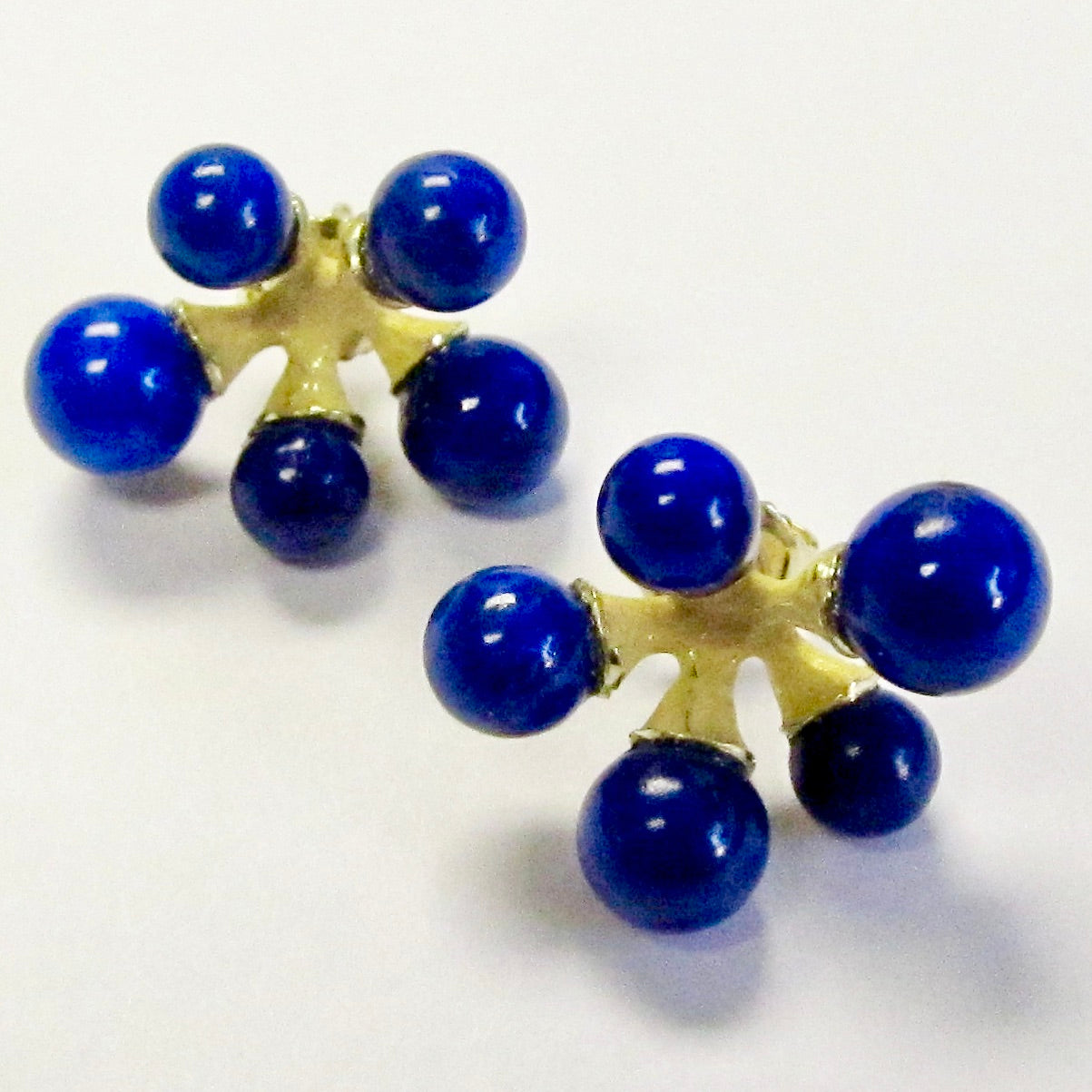 18k Yellow Gold, Micro Jacks, Lapis Earrings
